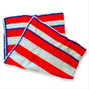 Handmade Afghan Crochet Throw Blanket Red Blue 68x47